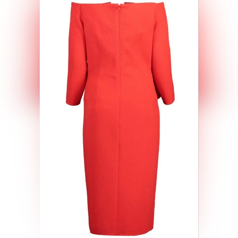 ^$3,490 OSCAR DE LA RENTA RED WOOL ROSETTE ELEGANT DRESS US 0 - Picture 6 of 10